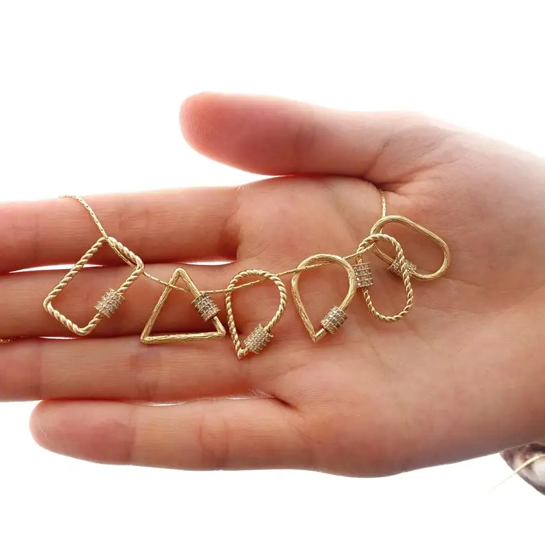 Stainless Steel 14k Gold Carabiner Clasp Carabiner Pendant Necklace, Custom Lock For Necklace