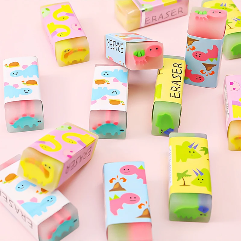 Soododo Promotional dinosaur eraser shapes Scented 2d extruded eraser Cartoon Rubber Eraser For Pencil
