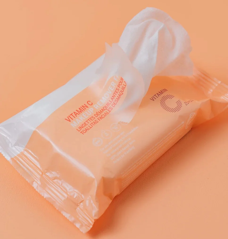 OEM Organic Facial Wipes Plant Based Disposable Makeup Remover Wipes With Vitamin C