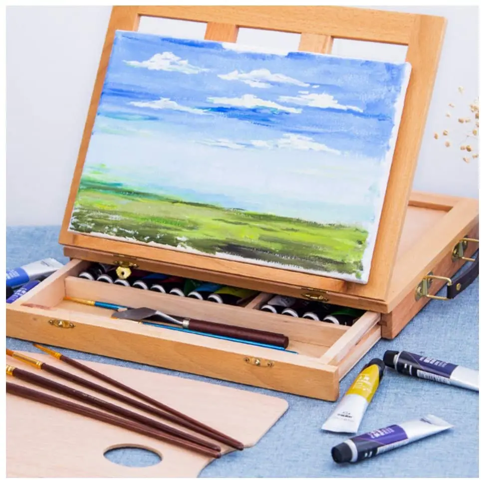 wood desk table easel with Storage Drawer and 1 Palette for Painting, Drawing and Displaying Artwork art easel wood easel
