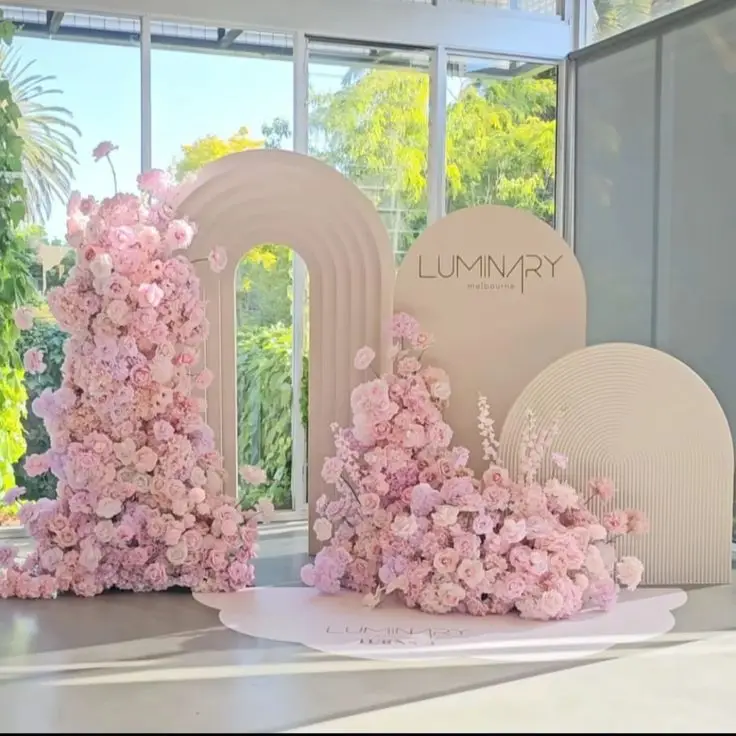 Wedding supplies acrylic pink arch backdrop flower arch pvc backdrop stand set for event party decorations with Flower decor