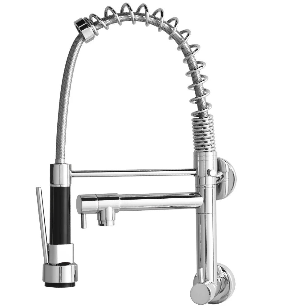 Commercial Pull Out Flexible  Kitchen Sink Water Mixer 3 Way Pre Rinse Sink Taps Wall Mount Kitchen Faucet