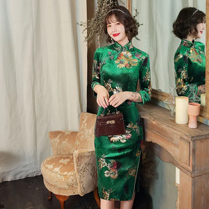  Женская одежда qipao в ретро стиле традиционный китайский костюм большого размера с высоким разрезом Повседневное платье для