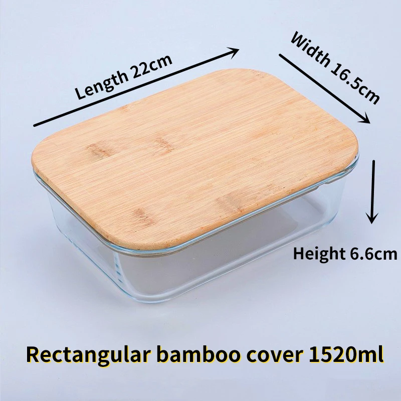 Bamboo Wood Lid Wooden Lid Glass Fresh Lunch Box Containers Oven Rectangular Sealed Borosilicate Glass Box