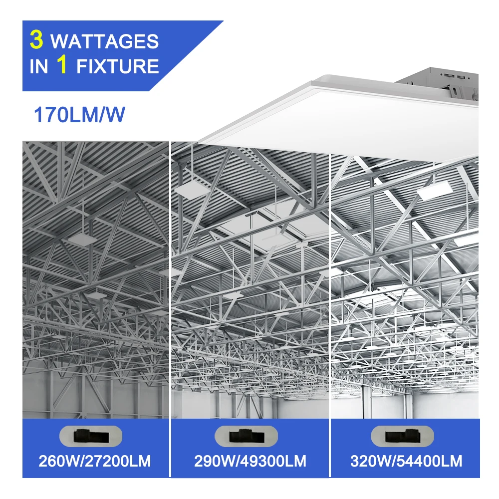 Adjustable Power&CCT linear led highbay light 60x60cm 60x120cm 170LM/W CE RoHS Certified for Parking Lot Factory