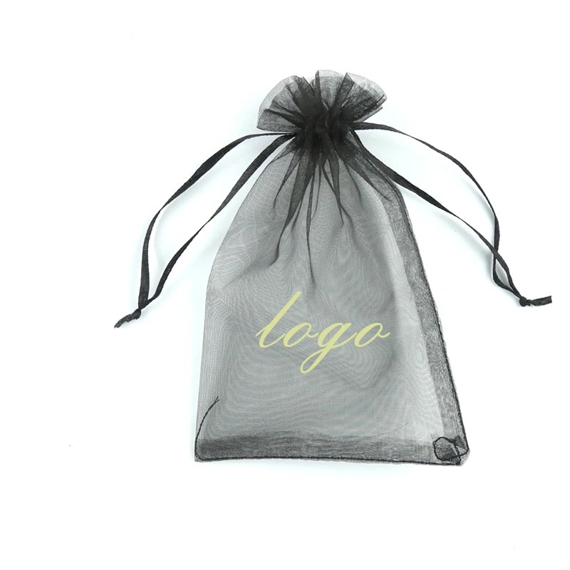 small black organza bags 4*6 gift pouches Drawstring with logo packaging cheap