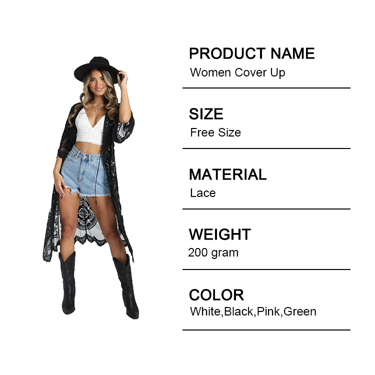 Lace Wholesale Swimsuit Cover Ups Blouse Women Tops Long Open Abaya Kimono