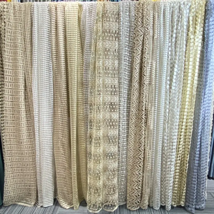 2023 Lace Fabric wholesale hollow out milk silk 100%polyester embroidery lace fabric for curtain