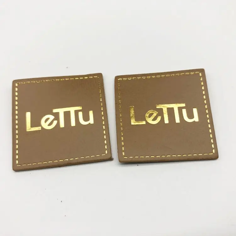 custom foil stamping PU leather label wholesale leather patches iron on leather label for garment