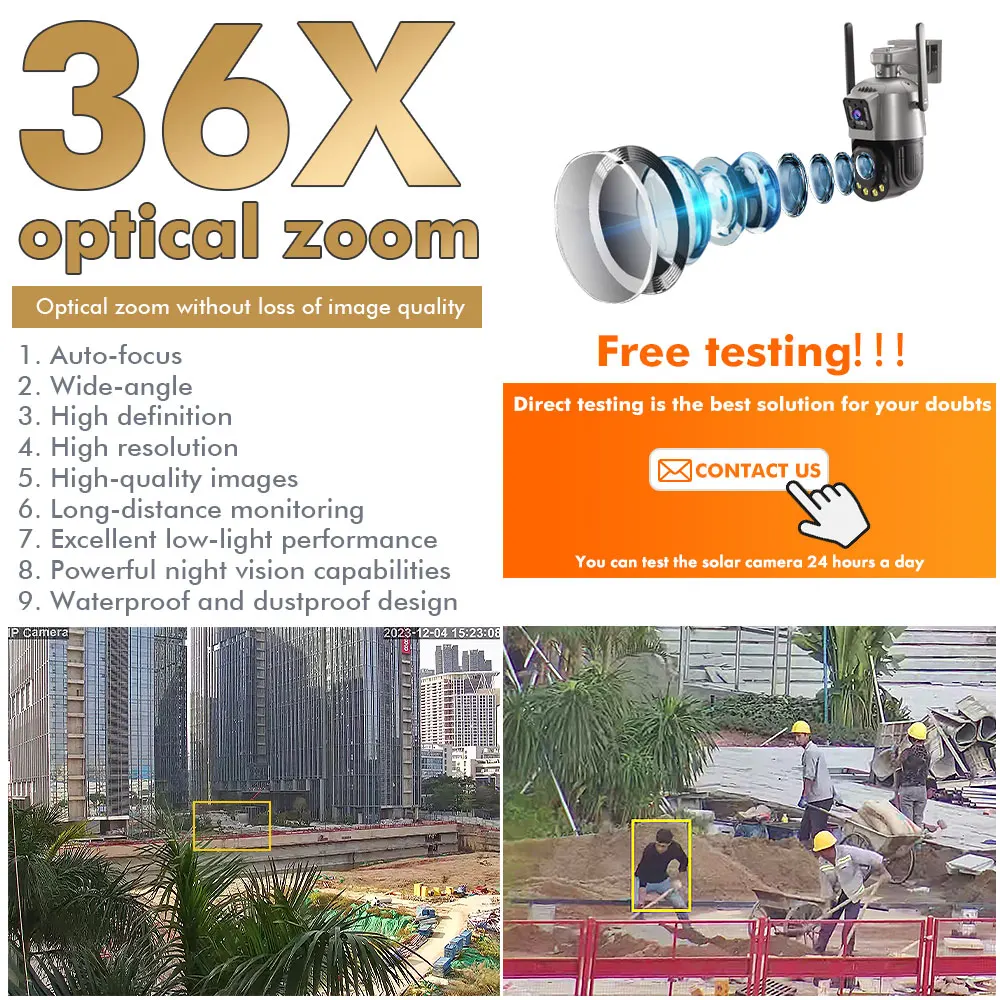 TecDeft 4G solar camera construction site Alert long distance outdoor Dome CCTV wifi dual lens 8MP 4K solar security camera