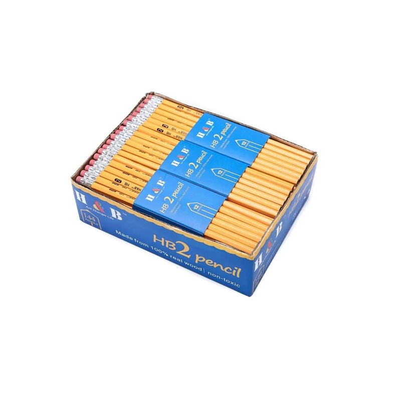 144pcs custom Wooden hb yellow hexagon pencils