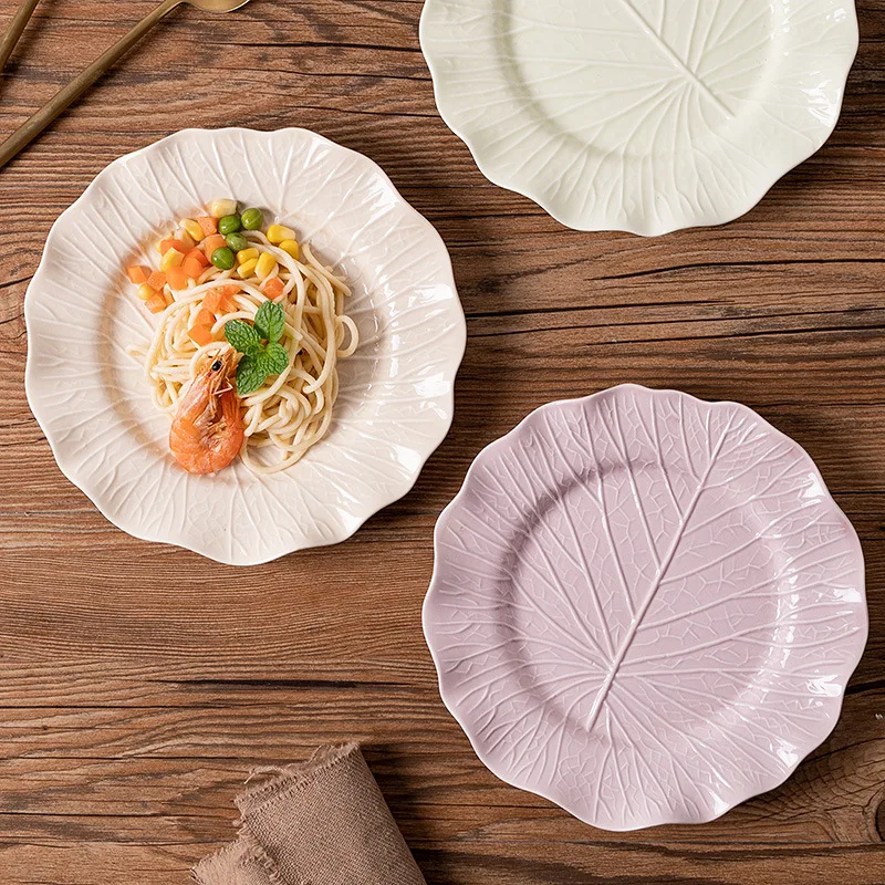 ins European embossed spaghetti plate ceramic tableware western steak plate salad dessert dish