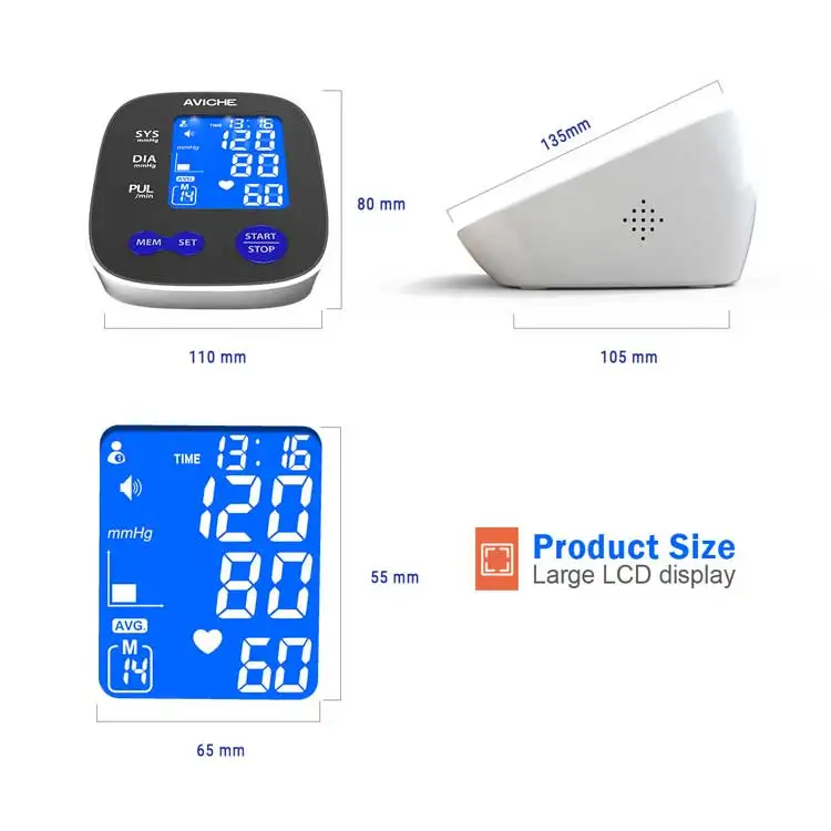 Upper Arm Digital Blood Pressure Monitor HD10 from AVICHE Hot Selling with USB Cheap Automatic BP Machine Electric Plastic Cuff