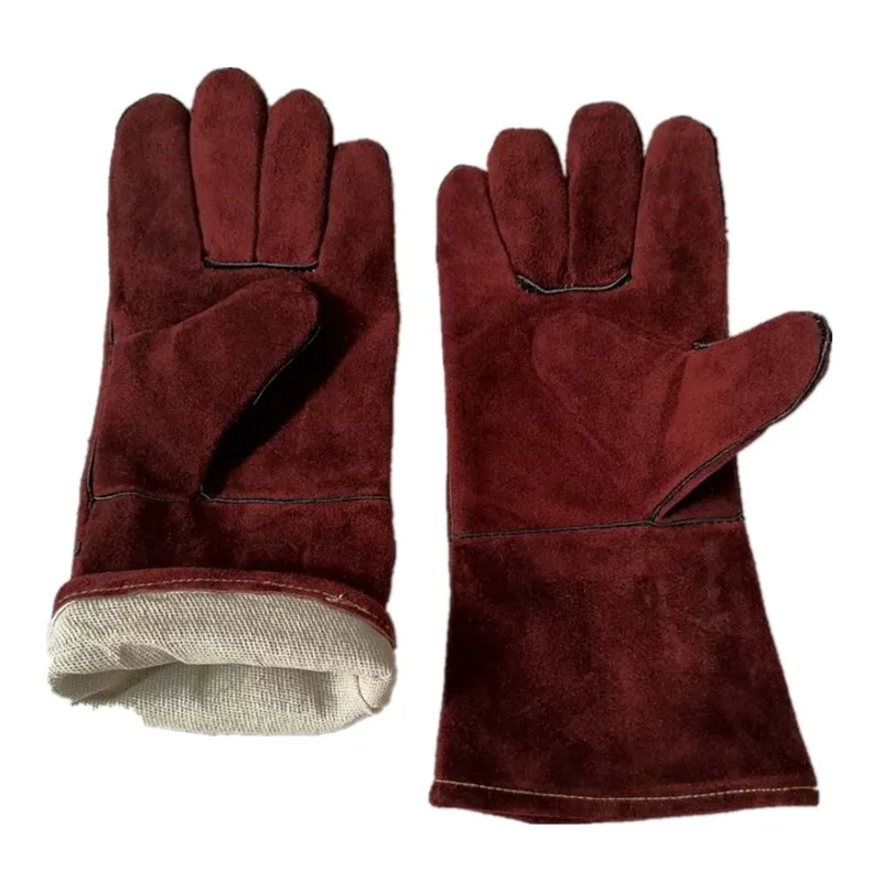 BBQ Accessories Free Gift Brown Leather Grill Gloves Oven Mitts