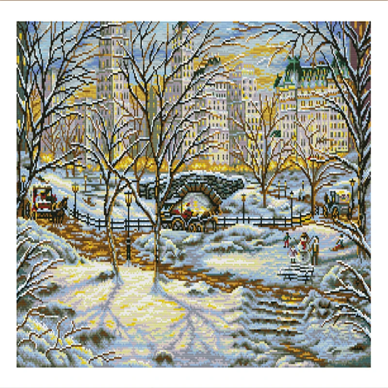 Winter City Outdoor Scenery Painting Embroidery Art DIY Cross Stitch Needlework Counted Cross-Stitching Sets
