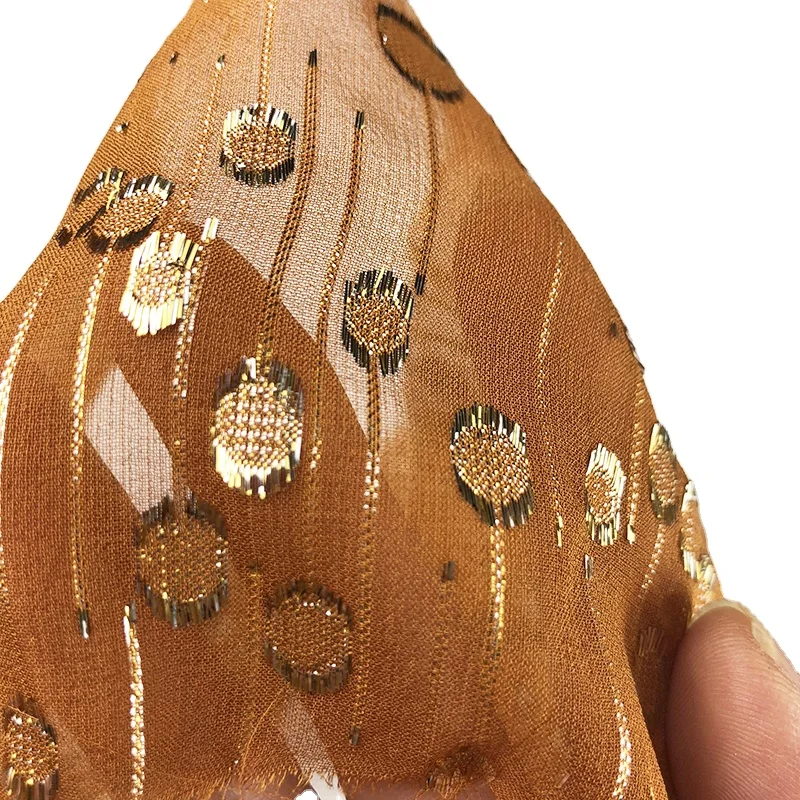 In Stock Gold Polka Dot Lurex Jacquard Silk Chiffon Fabric