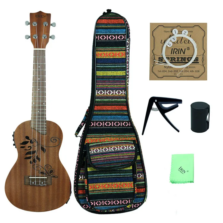 Hot sales IRIN 24' Sharbilly Carved Hollow semi hollow acoustic electric small guitar EQ sapele Ukulele with accessoires case