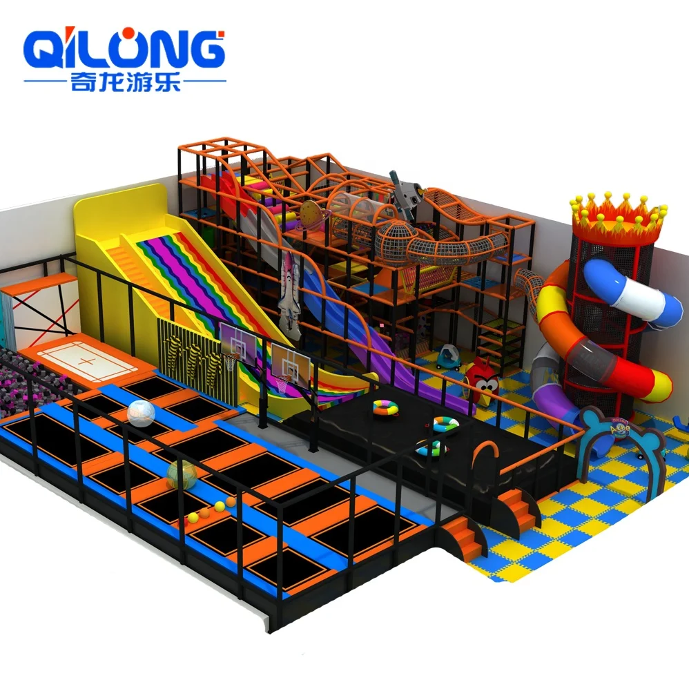 Kids Fun Amusement Park Plastic Indoor Playground set for kids With trampoline for jumping