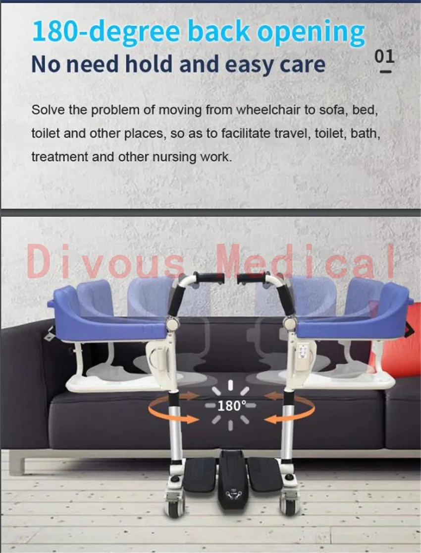 health care wheelchair  Remote Control electric lift patient transfer chair for toilet and easy take shower elderly patients an