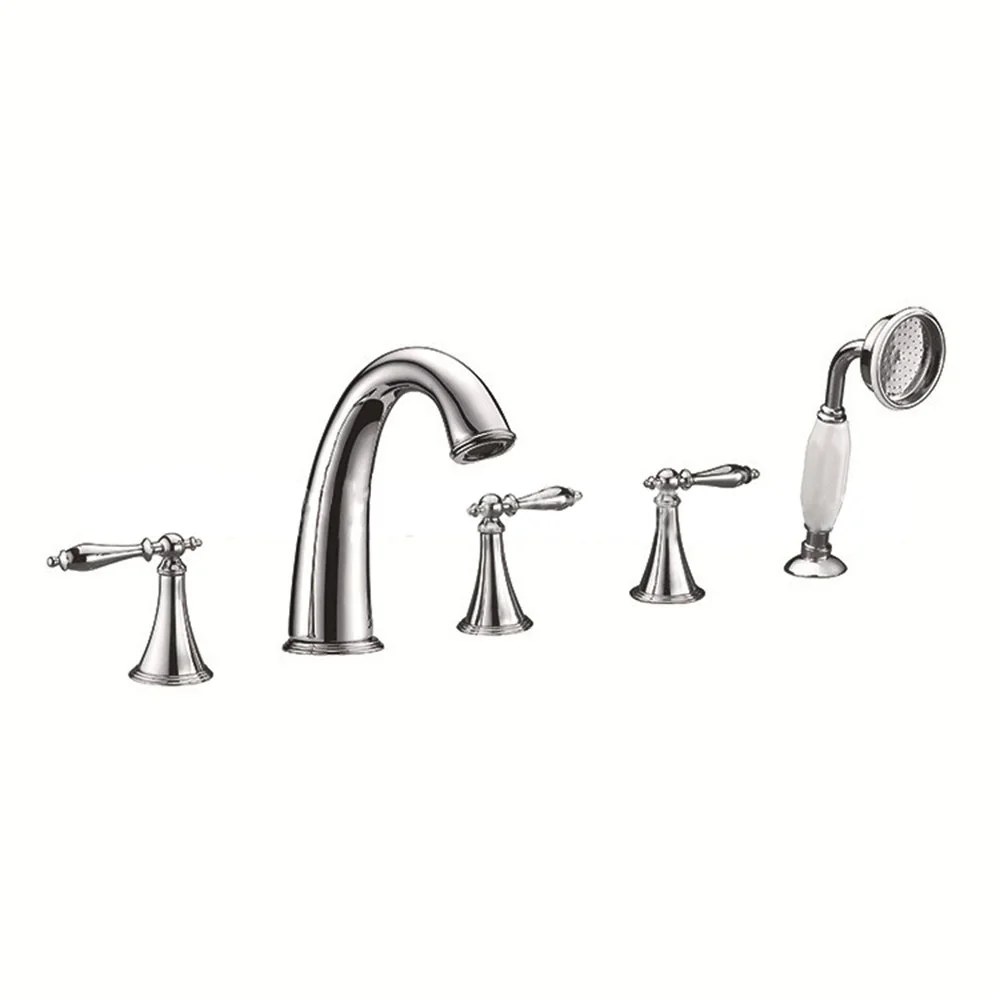 European-Style Five-Piece Bathroom Faucet Set Personalized Processing Five-Hole Telephone Handheld Cylinder Side Basin Faucets