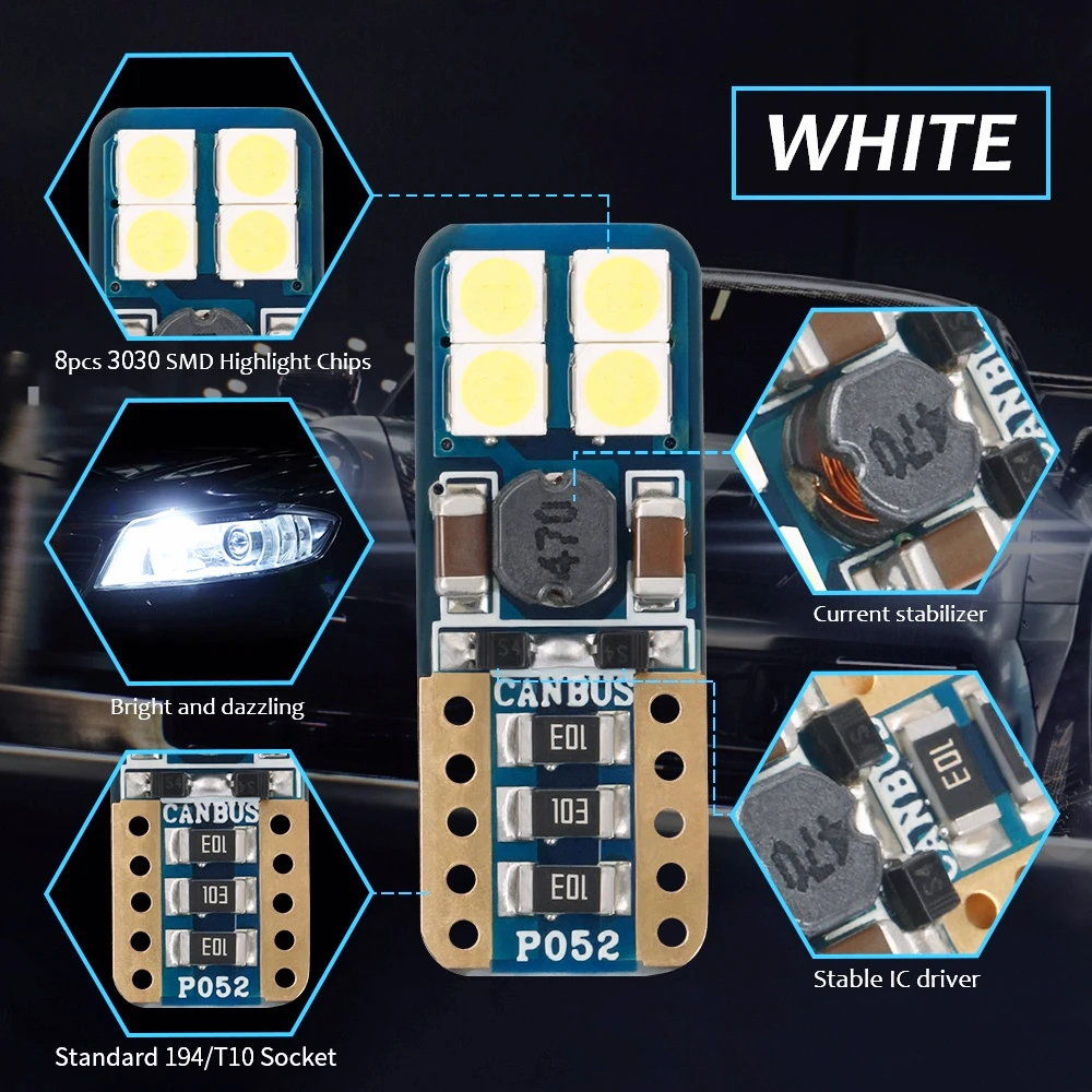 T10 3030 8smd canbus W5W 501 198 LED Car Side Wedge Parker Light