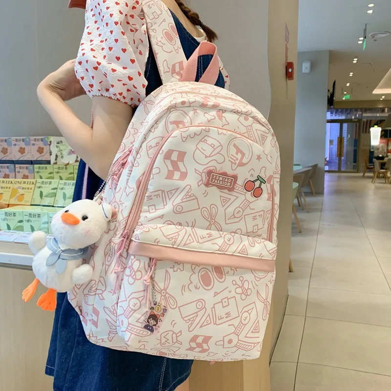 Large Capacity School Bag Travel Bags Girl Boy Bookbags High Teenager Student Plaid Backpack Cute Print Schoolbags