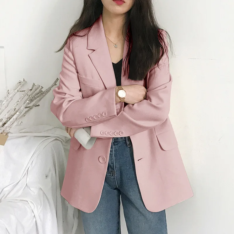 2022 New Arrivals Women Spring Solid Color Buttons Sleeve Suit Coats Ladies Loose British Trend Suit Jackets Low Price Blazer