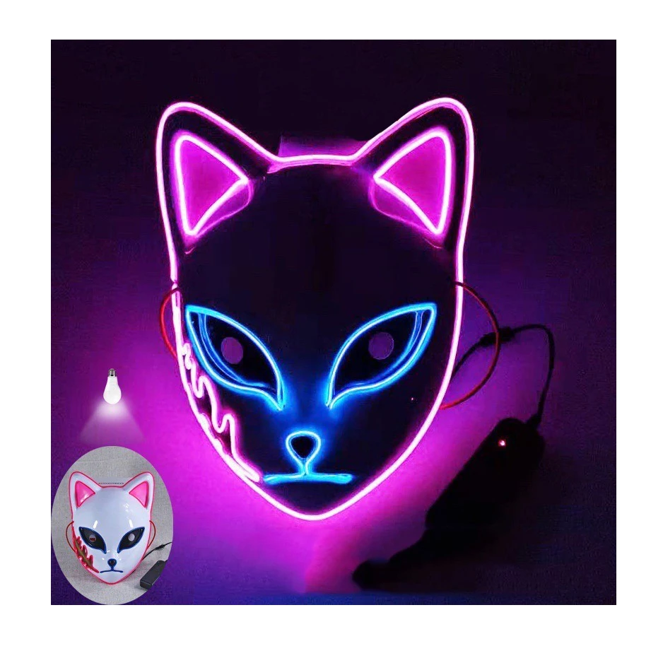 High Quality Themed Demon Halloween Masks Cosplay Anime Demon Slayer light up luminous Led Light Face Mask for Halloween Party