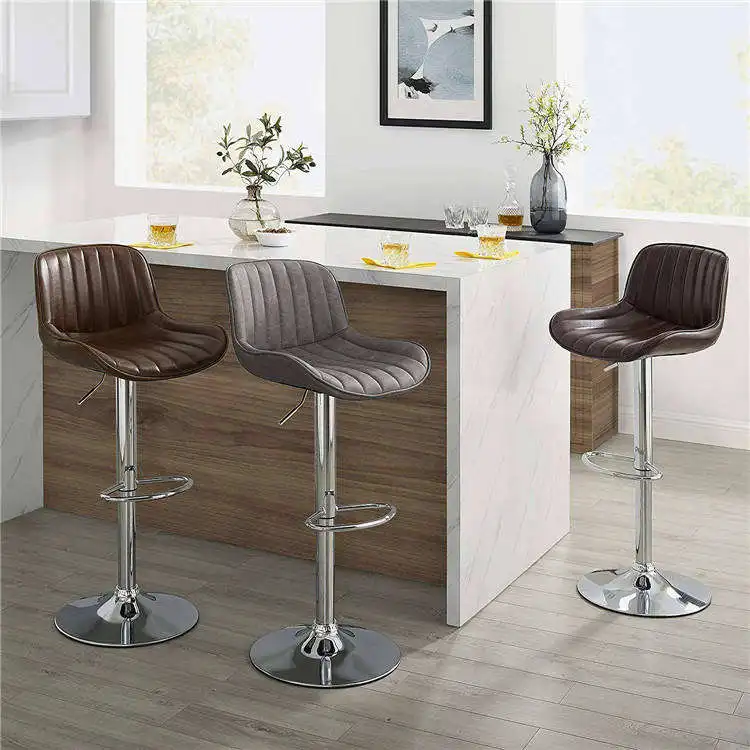 Modern Pu Leather Bar Chairs Wholesale Cheap Swivel Adjustable Soft seat cushion Counter Bar Stool For Kitchen