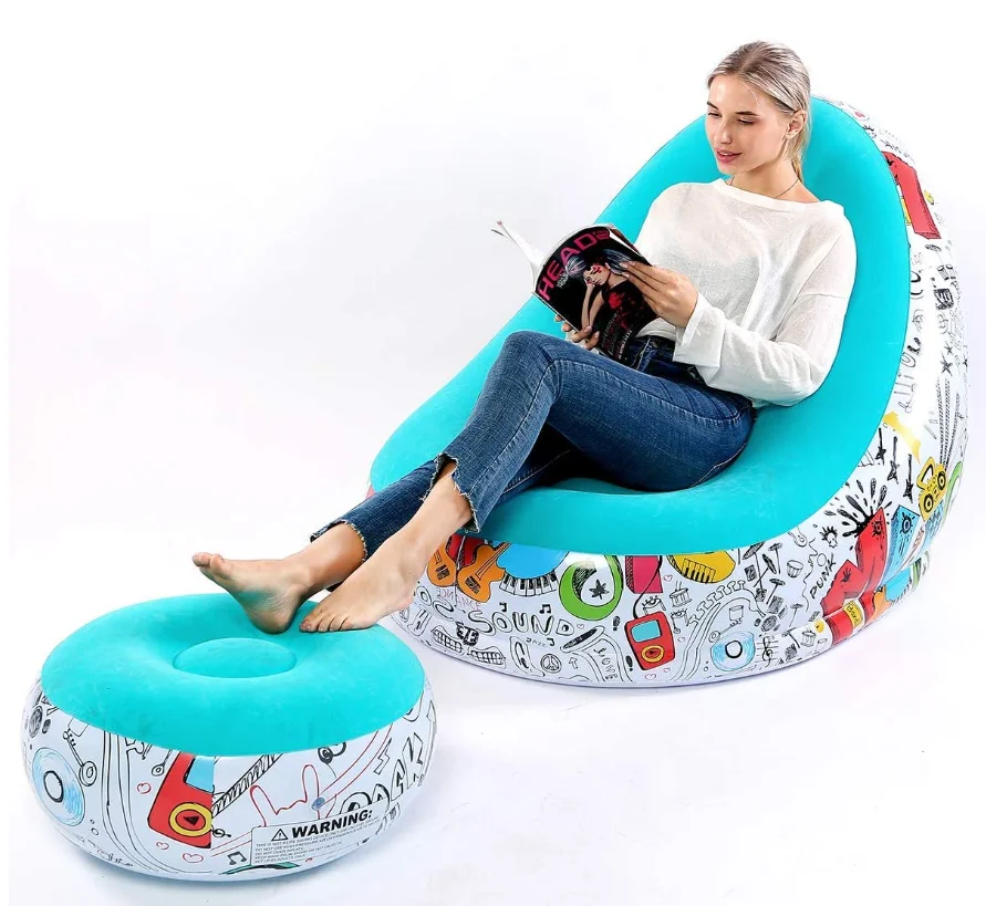 flocked PVC living room inflatable chaise lounge with sofa set living room furniture corner camping inflatable chairs and sofas