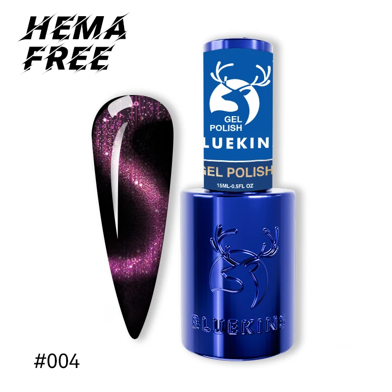 BLUEKINS Hema Free Non Toxic Reflective Cateye Custom Logo Very Good Soak Off Color UV Nail Cat Eye Gel Polish