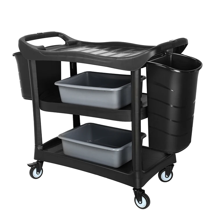 
3 layers plastic utility cart with high&low bucket and basin 