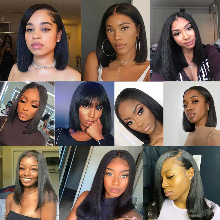 Peruvian short bob cut wigs Braizlian human hair transparent lace frontal closure straight short Bob Wig human hair
