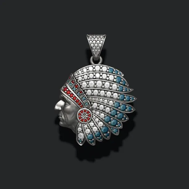 Custom Indian Chief Pendant S925 Sterling Silver 10k 14k 18k Solid Gold Iced out Moissanite Diamond Indian Chief Pendant