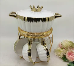 4 Color Luxury Ceramic Soup Pot And Bowl Set Porcelain Soup Tureen Ceramic Soup Set With Stand