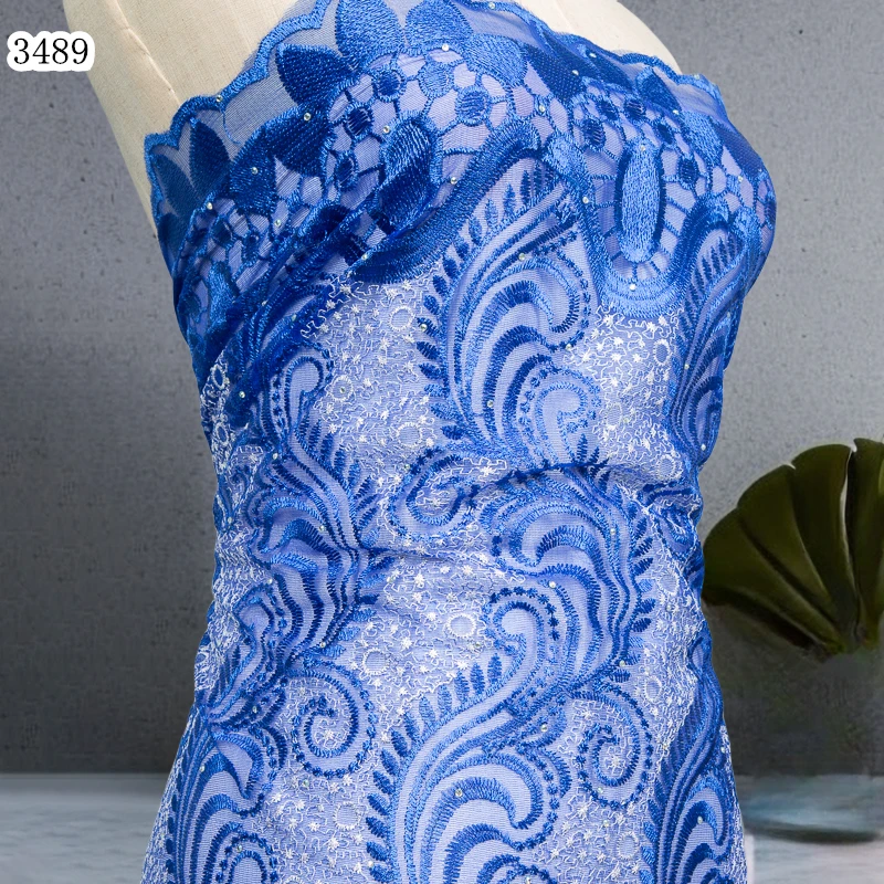 For Women Bridal Wedding Party Dresses Tulle Lace with Stones Crystal African Lace Fabric French Mesh Net 3489 Cheapest Black 50