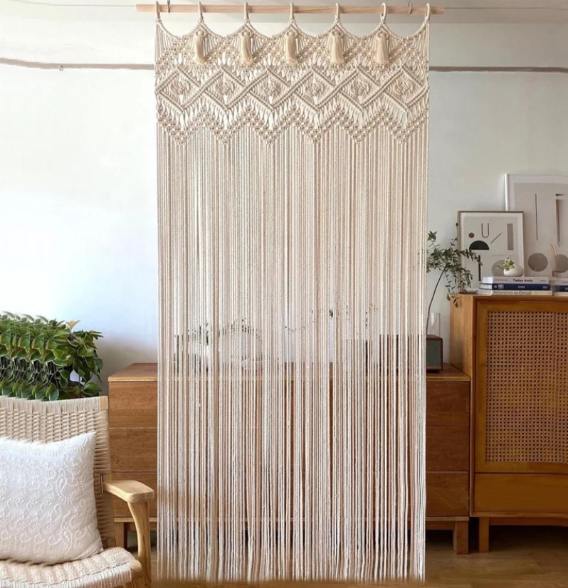 Nordic Handmade Bohemian Cotton Rope Wall Hanging Tassel Room Divider Macrame Door Curtain