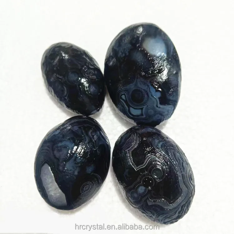 Natural black tibet heaven eye stone palm crystals gobi eye agate crystal tumbled stone