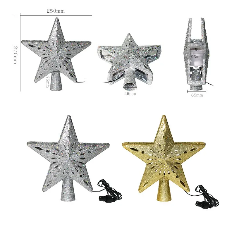 Cross-border LED projection light treetop star 3D rotating blizzard Pentagram Christmas tree ornament projection light