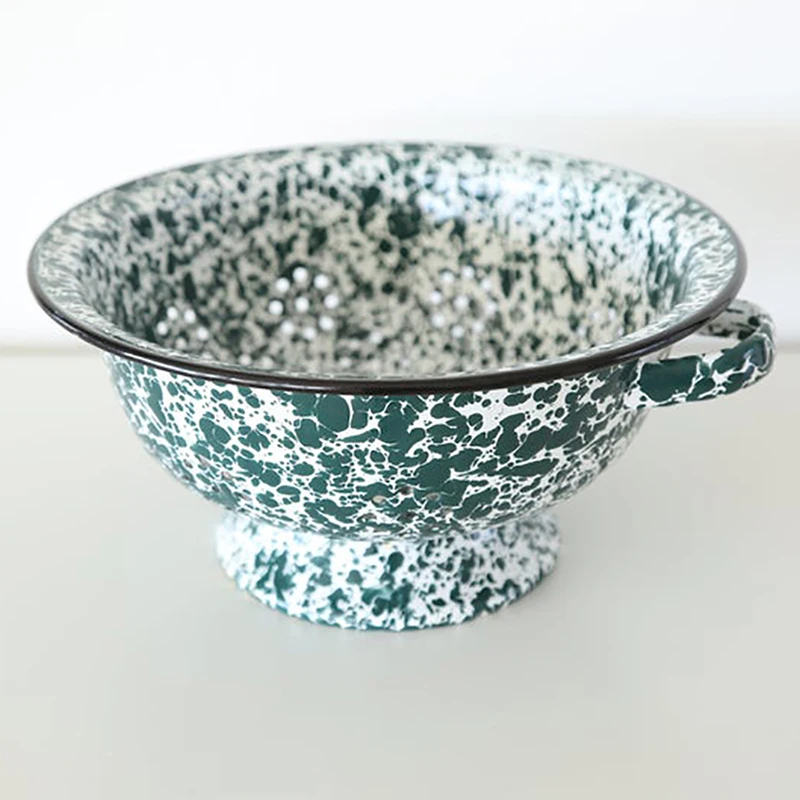 Mini chinese powder coated enameled steel fruit and vegetable colander with handle