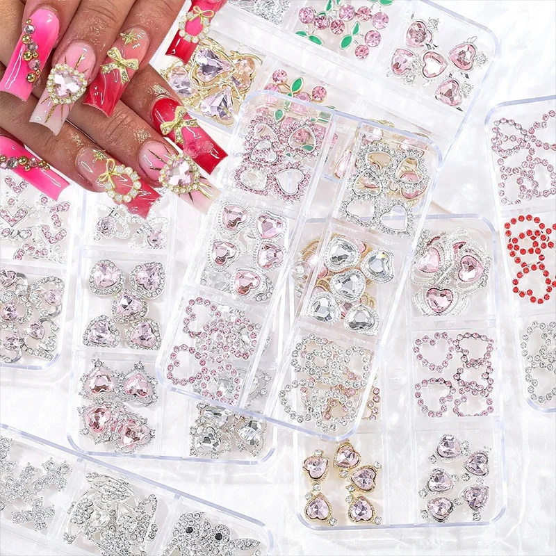 3D Nail Art Rhinestone Gems Decoration Metal Alloy AB Iridescent Luxury Diamond Nail Supplies Jewelry Hearts Nail Charms