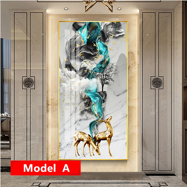 Home Crystal Porcelain with Transparent Particles Decorative Wall Printing Art with Frame