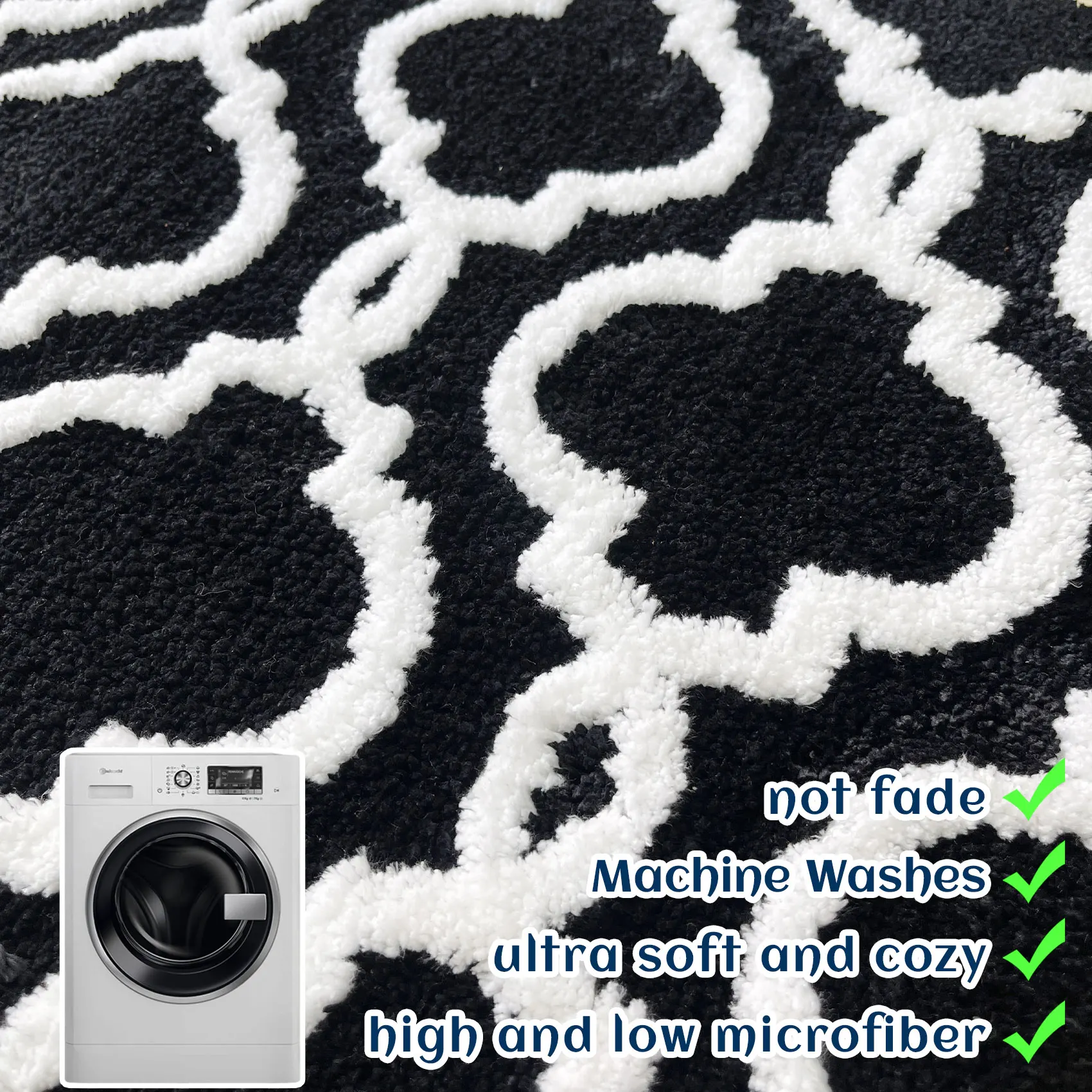 Home Shower Non-slip Bathroom Carpet Hotel White Black Bath Mat