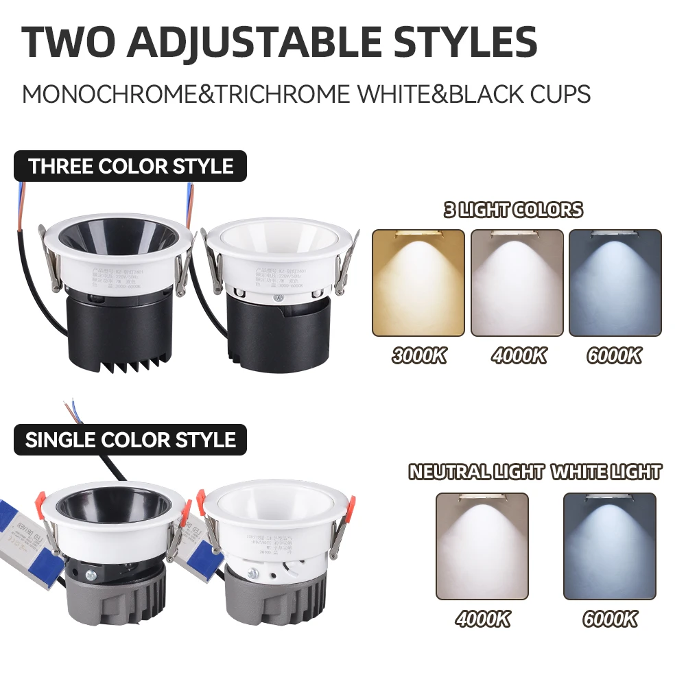 NEW Home Lighting Indoor Aluminum AC220V 3 Colors White Light Natural White Surface Mounted Recessed LED Spotlight LED Downlight