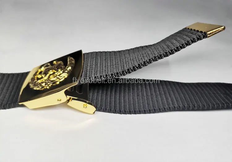 wholesale high quality nylon canvas belt with golden color Lion buckle for cambodia customers