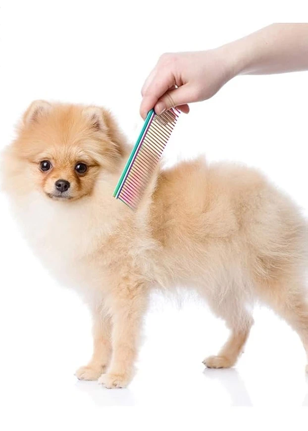OEM Peines de acero inoxidable Pet Professional Pet comb Stainless Steel Pet Grooming  comb with Dense teeth + wide teeth design