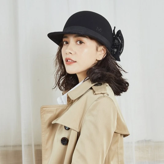 Высококачественные винтажные деловые шляпы шерстяная элегантная шляпа с бантом Черная кружевная шляпа Федора