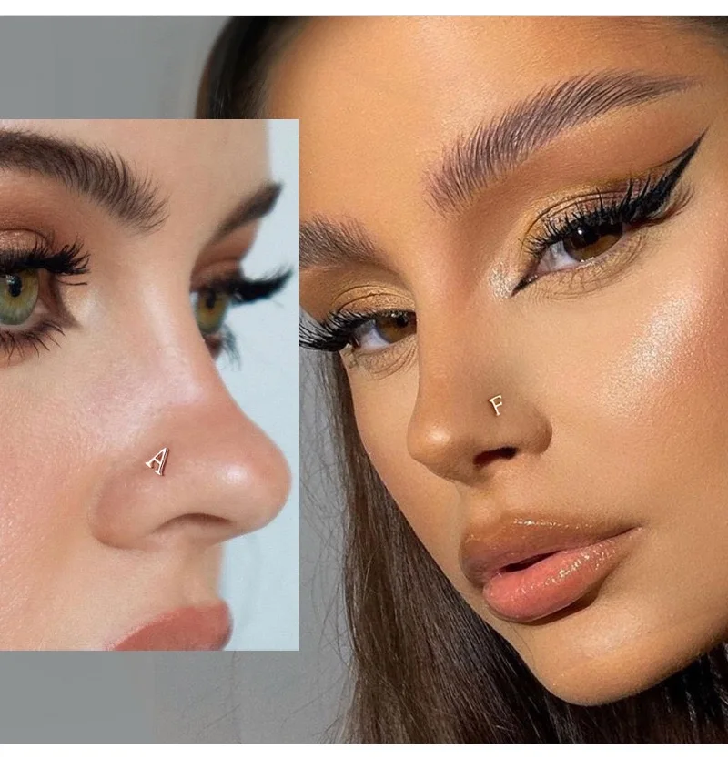 A to Z Letter S925 Silver Gold Plated Initial Nose Piercing Nose Studs