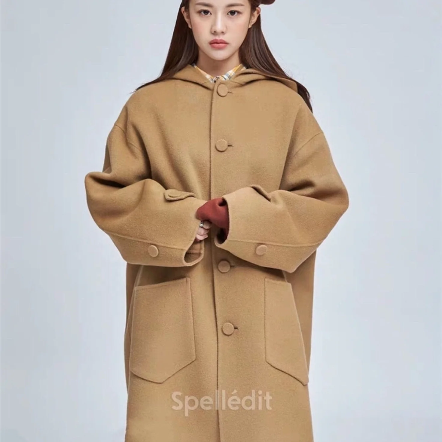 Зимняя длинная Новейшая модная женская двухсторонняя кашемировое пальто