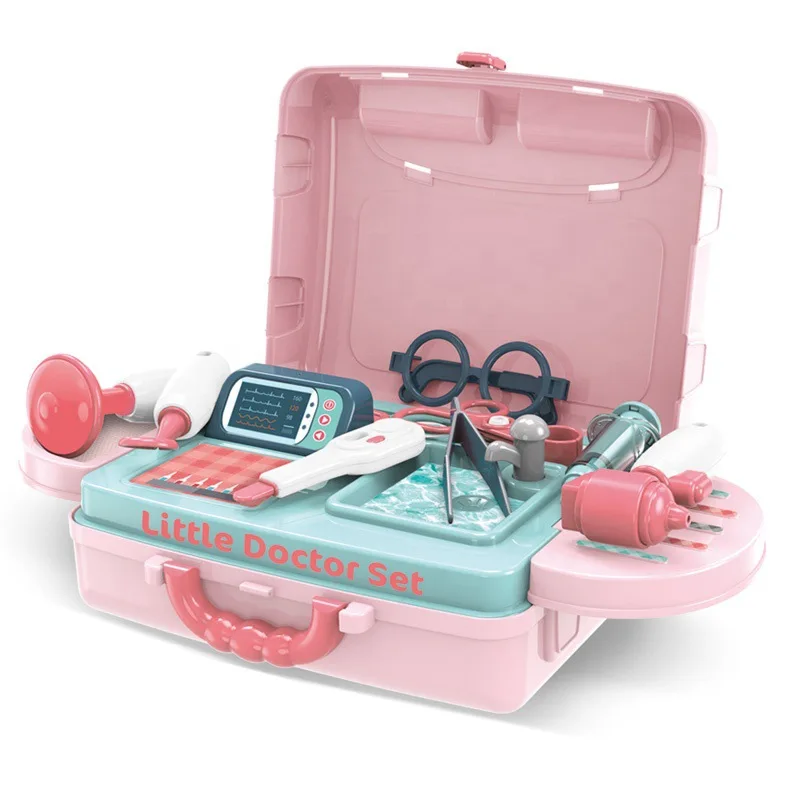 Pretend Play 3 in 1 Suitcase Kids Plastic Doctor Table Play Set Toy Preschool Doctor Play Set Toy Medical Kit Toy Suitcase